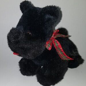 Princess Soft Toys Solid Black Scottie Dog Plush 8.5" Red Green Bow Christmas